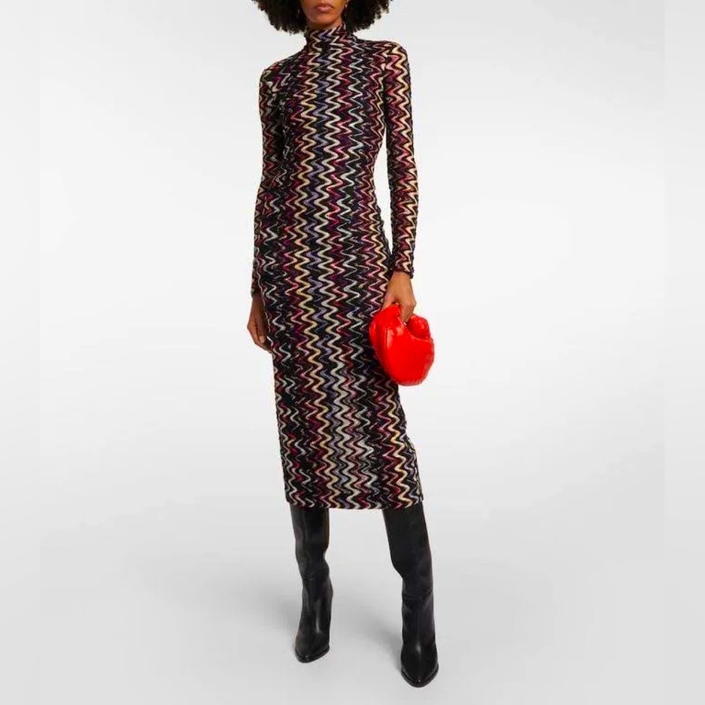 MISSONI zigzag-pattern high neck maxi dress. Never worn. Size 42/US Medium
